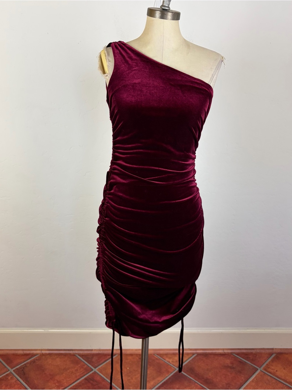 House of Harlow 1960 Crimson Velvet Ruched Dress